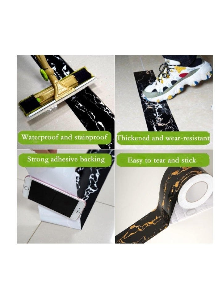 43℃ لفة واحدة من ملصقات الحواف ذاتية اللصق، ورق لاصق لامع بنقشة الرخام، مناسب لغرف المعيشة والمطابخ وغرف النوم والحمامات، مقاس 10 سم × 5 م - Image 4